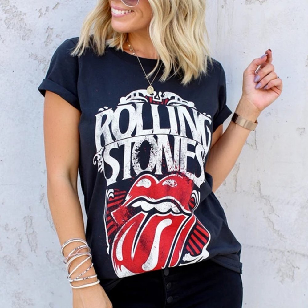 Black Rolling Stones T-Shirt Tee Top Shirt TP4134